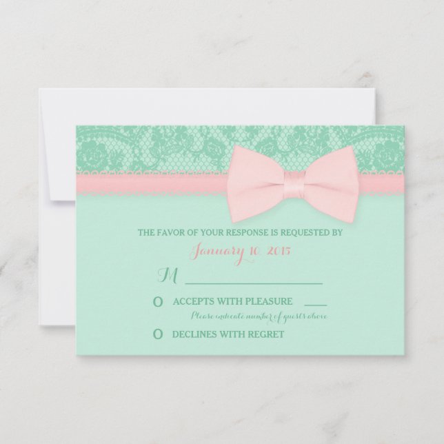 Mariage de dentelle rose et de menthe RSVP (Devant)