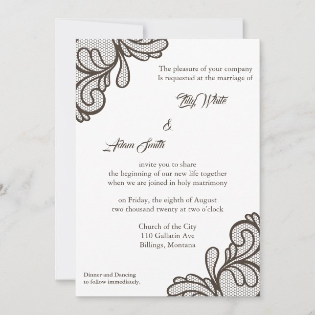 Mariage de dentelle Vintage Brown - Invitation (Devant)