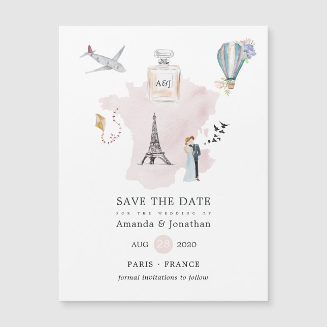 Mariage de destination à Paris en aquarelle Monogr (Devant)