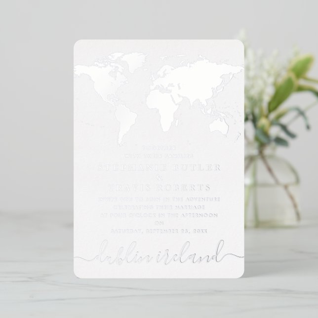 Mariage de destination Carte du monde bleue en feu (Debout devant)
