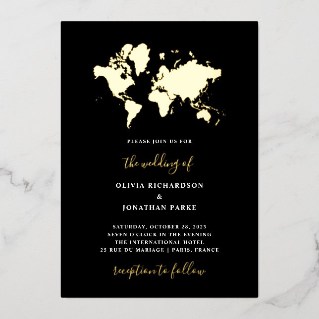 Mariage de Destination | Carte du Monde Élégante N (Recto)