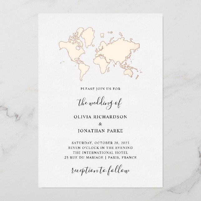 Mariage de Destination | Carte du Monde Élégante R (Recto)