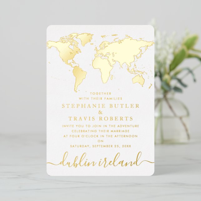 Mariage de destination Carte du monde en feuille d (Debout devant)