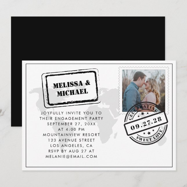 Mariage de destination de carte du monde, fête de  (Devant / Derrière)