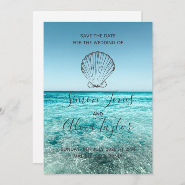 Mariage de destination de plage, save the date (Devant / Derrière)