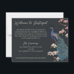 Mariage de Destination Peacock Bienvenue & Program<br><div class="desc">Ce Mariage de Destination Peacock Bienvenue & Programme présente mon art original dessiné à la main à l'encre noire avec des hachures croisées détaillées. Le devant présente un design vintage de paon et de magnolia avec un message de bienvenue et de remerciement sincère pour les invités. Le verso comprend un...</div>