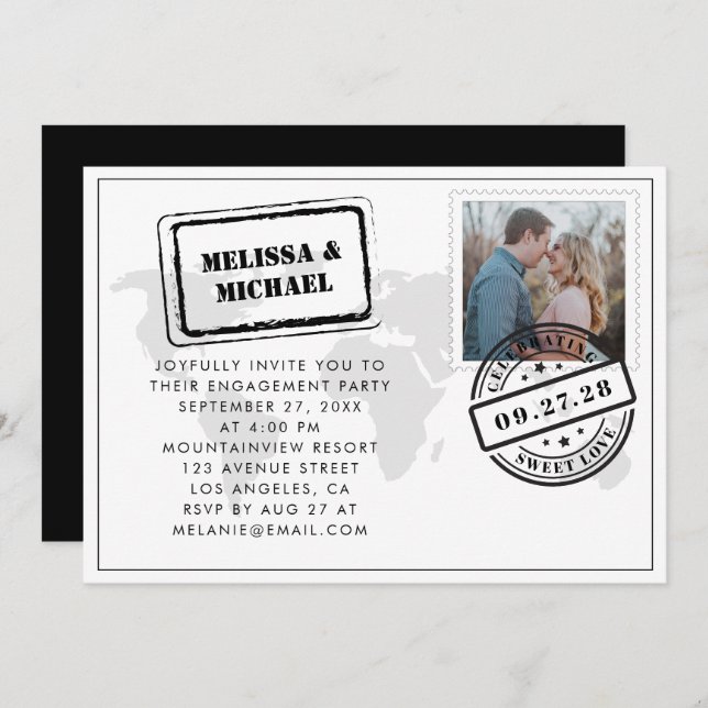 Mariage de destination sur carte du monde Fête de  (Devant / Derrière)