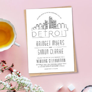 Mariage de Detroit   Invitation Skyline stylisée