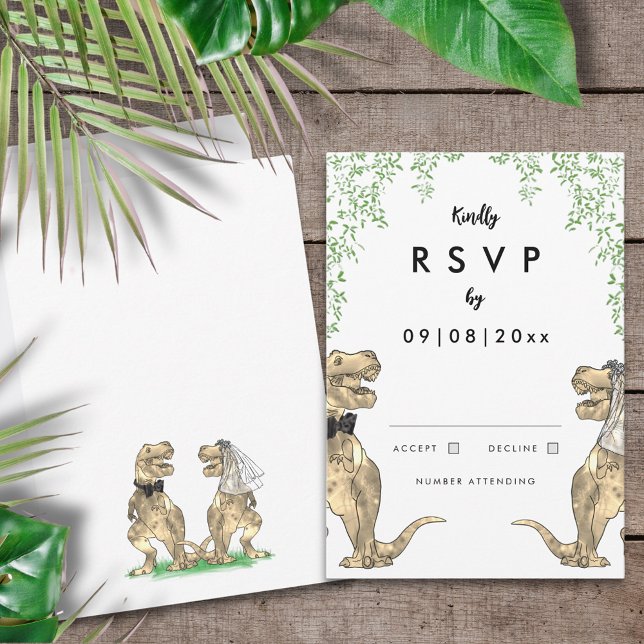 Mariage de dinosaures Réponse (T-Rex bride and groom dinosaur themed wedding invitation RSVP enclosure card)