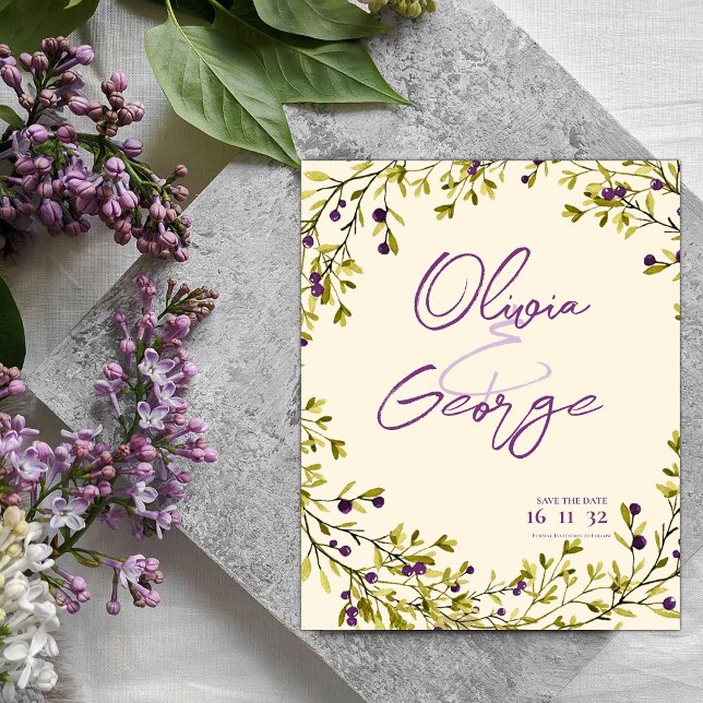 Mariage de Feuilles de Berry violet rustique Enreg (Rustic Purple Berry Leaves Wedding Save the Date)