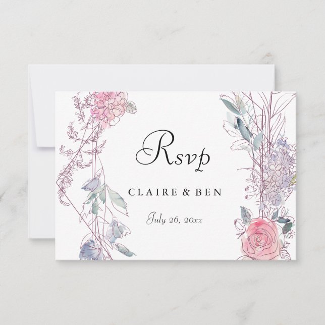 Mariage de fleurs géométriques rose rose RSVP (Devant)