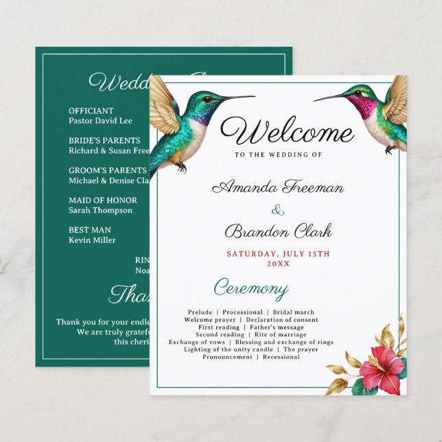 Mariage de fleurs tropicales rouges des colibris v (Devant / Derrière)