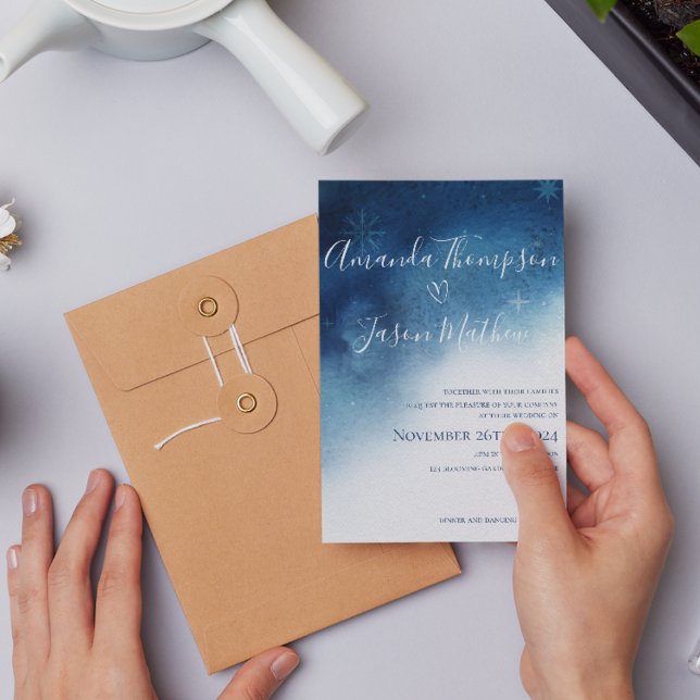 Mariage de flocons de neige bleu blanc (Budget Blue White Whimsical Snowflake Wedding Invitation)