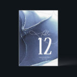 Mariage de flux d'encre Numéro de table bleu ID762<br><div class="desc">Un arrière - plan abstrait qui évoque l'encre liquide dans les tons bleu marine profond à cyan et blanc est la toile de fond d'élégants textes manuscrits et des mises en page design moderne dans les pièces de cette belle suite mariage. La carte de numéro de table mariage présentée ici...</div>