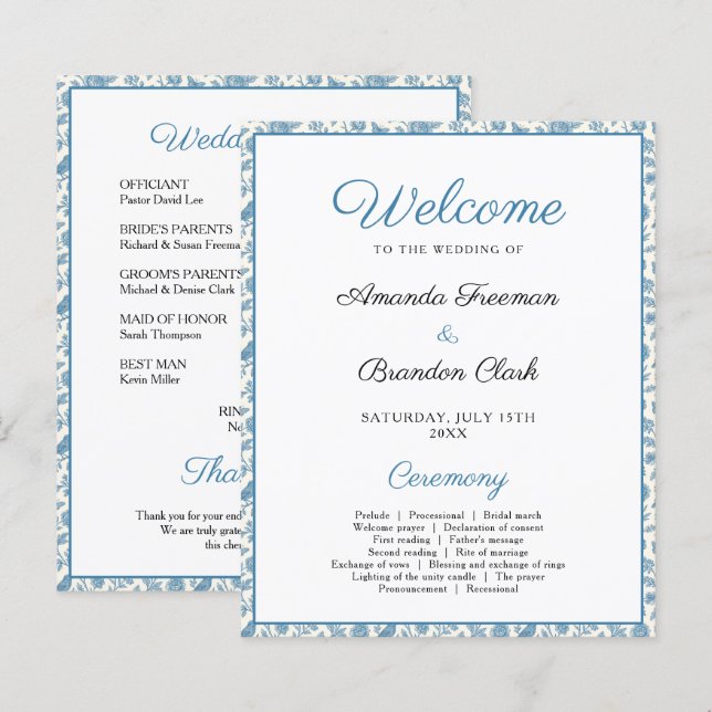 Mariage de frontière floral chic bleu Toile de Jou (Devant / Derrière)