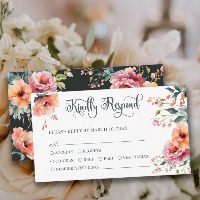 Mariage de jardin floral rustique QR Mini carte RS (Rustic Floral Garden Wedding QR Mini RSVP Card)