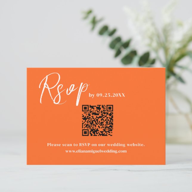 Mariage de la carte de réponse QR orange moderne R (Debout devant)