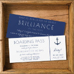 Mariage de la carte d'embarquement nautique du bat<br><div class="desc">Carte d'embarquement simple bleu marine et blanc pour ancre nautique invitation à billet mariage, parfait pour votre mariage de bateau de croisière. Customisez avec les noms de la mariée et du marié, le nom du bateau de croisière, la chapelle et le port et votre date de mariage. Le revers de...</div>