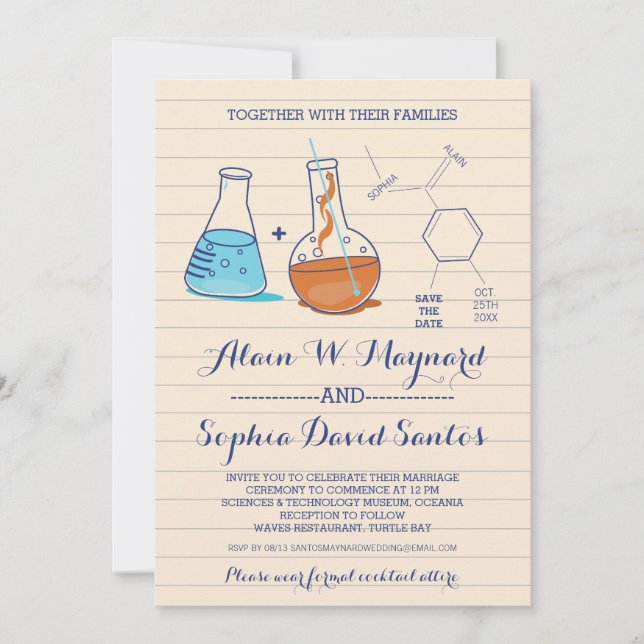 Mariage de la chimie bleue et orange Invitations p (Devant)