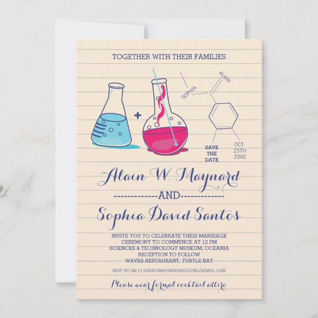 Mariage de la chimie rose et bleu Invitations de p (Devant)