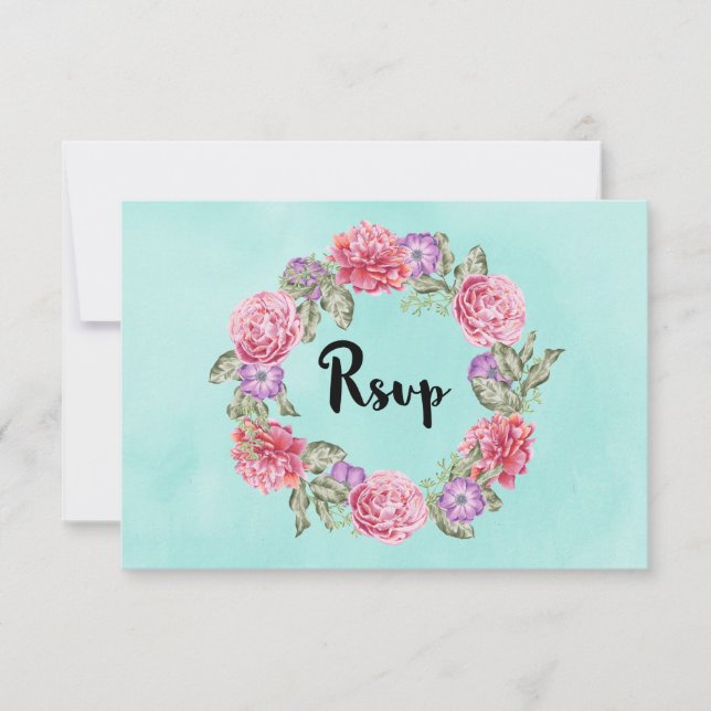 Mariage de la couronne d'aquarelle florale RSVP (Devant)