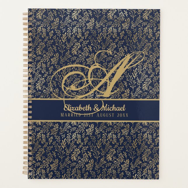 Mariage de la feuille d'or bleu de la marine Monog (Devant)