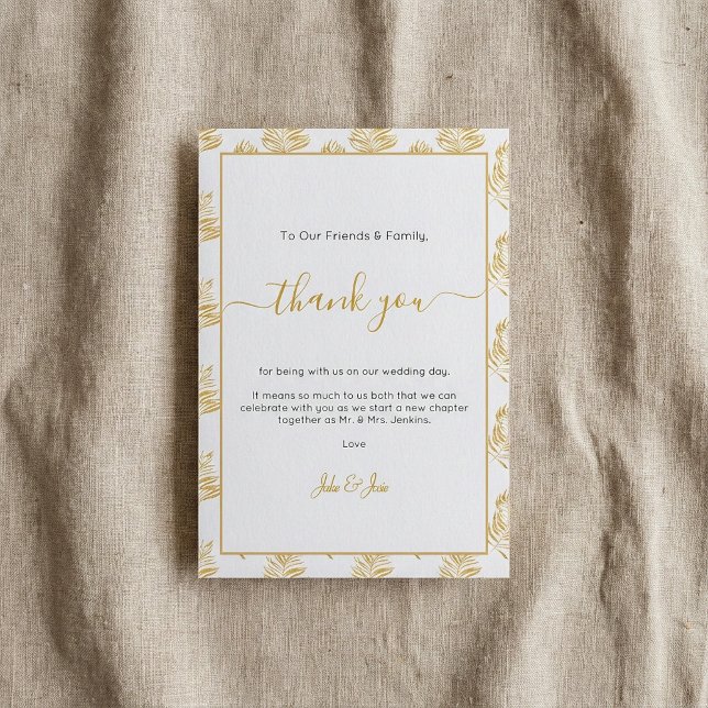 Mariage de la feuille d'or merci Table Card (Gold fern leaf Wedding thank you Table Card.)