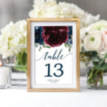 Mariage de la marine de Bourgogne Numéros de table<br><div class="desc">Aidez vos invités à trouver facilement leur chemin avec ces belles cartes de numéro de table double face. Modifiez facilement les numéros,  les noms et la date ! Ce design présente un beau bouquet floral marine bordeaux et une police de caractères élégante !</div>