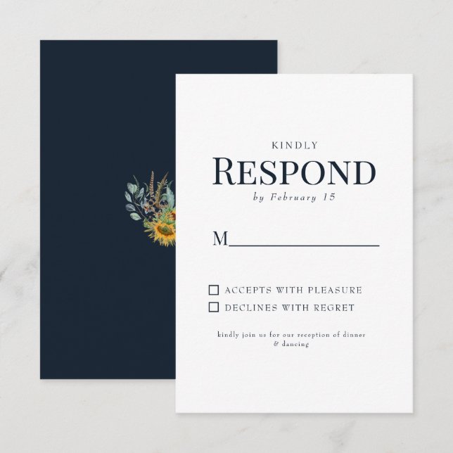 Mariage de la marine tournesol RSVP (Devant / Derrière)
