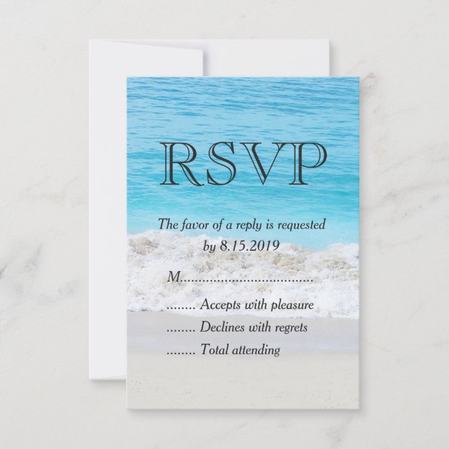 Mariage de la vague de sable bleu océan RSVP (Devant)
