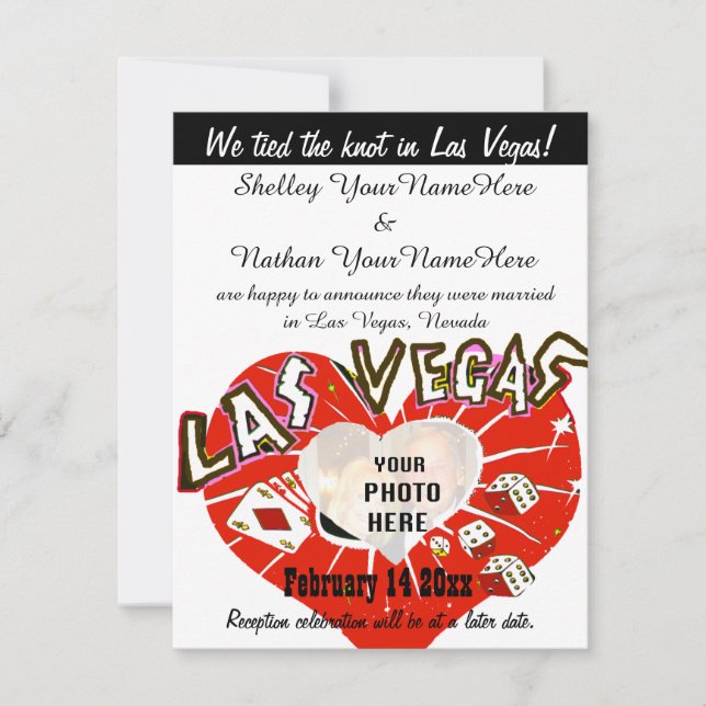 Mariage de Las Vegas Faire-part noir blanc rouge (Devant)