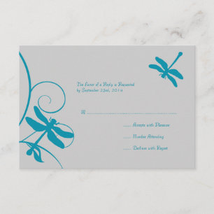 Mariage de libellules bleu argent et Aqua RSVP