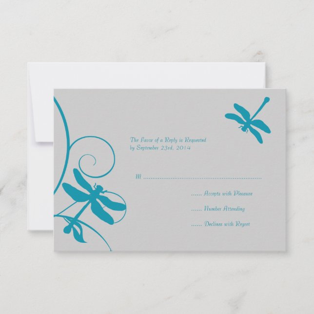Mariage de libellules bleu argent et Aqua RSVP (Devant)