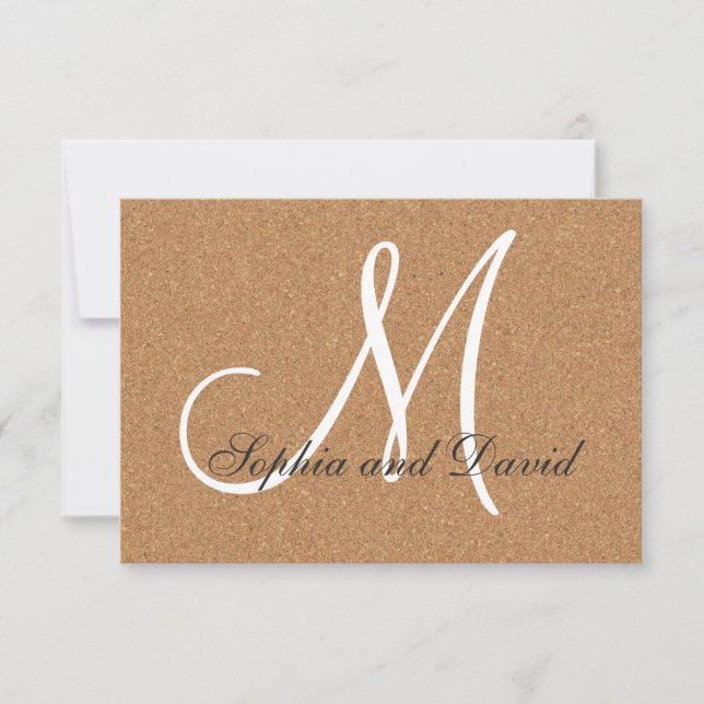 Mariage de liège à vin rustique Monogramme RSVP (Devant)