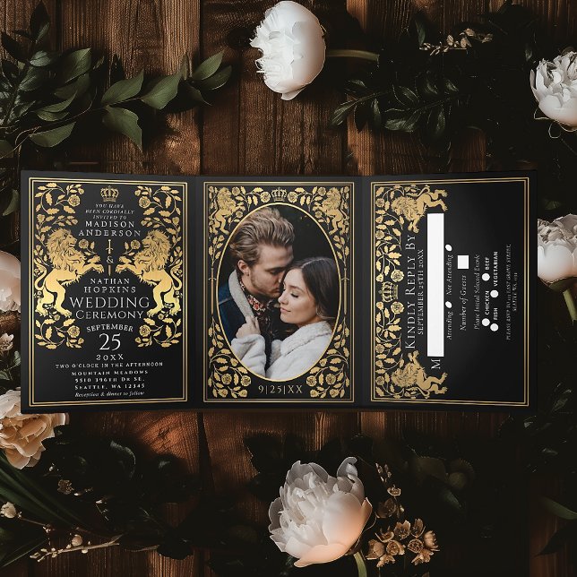 Mariage de Lion Royal Médiéval Noir Tri-Fold (Créateur téléchargé)