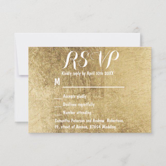 Mariage de luxe en fausse feuille d'or RSVP (Devant)