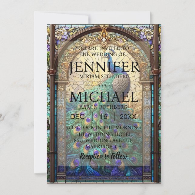 Mariage de Luxe : Invitations Majestueuses au Paon (Devant)