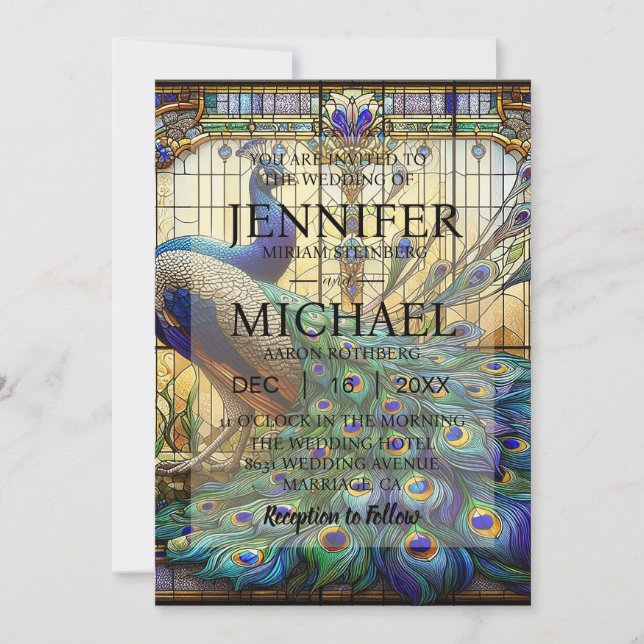 Mariage de Luxe : Invitations Majestueuses au Paon (Devant)