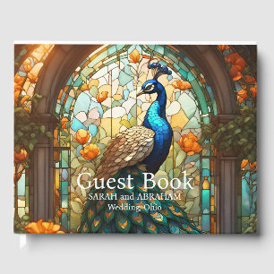 Mariage de luxe : Livre d'or Peacock en verre tein