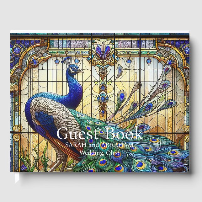 Mariage de luxe : Livre d'or Peacock en verre tein (Recto)