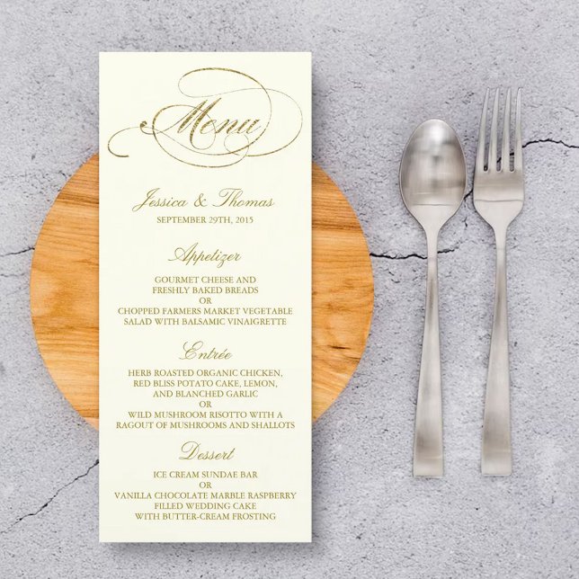 Mariage de menu Chic Faux Gold Foil Modèle (Créateur téléchargé)