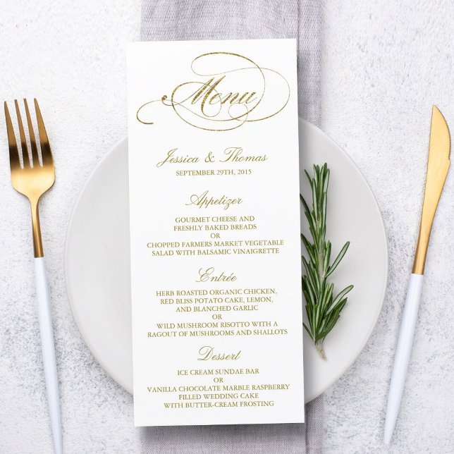Mariage de menu Chic Faux Gold Foil Modèle (Créateur téléchargé)