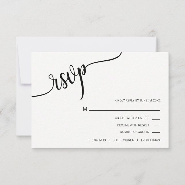 Mariage de menu RSVP Black White moderne (Devant)