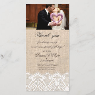 Mariage de Merci de Carte photo Burlap & Lace