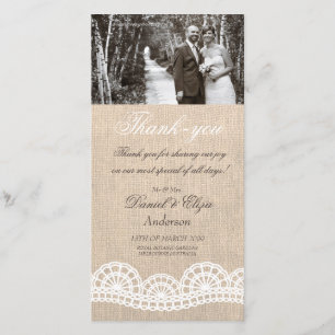 Mariage de Merci de Carte photo Burlap & Lace