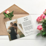 Mariage de message imprimé Coeur et verdure Merci<br><div class="desc">Carte de remerciements monogrammé avec deux de vos photos de mariage, une plus petite d'un côté et une plus grande de l'autre. Un message de remerciement et votre date de mariage imprimé en noir sur un arrière - plan blanc avec vos noms dans un script de signature moderne. Vos initiales...</div>