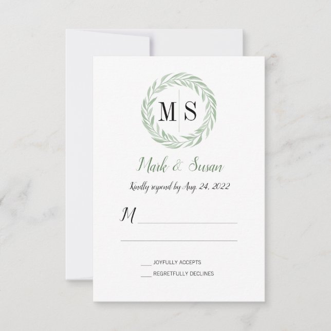 Mariage de monogramme de couronne verte RSVP (Devant)