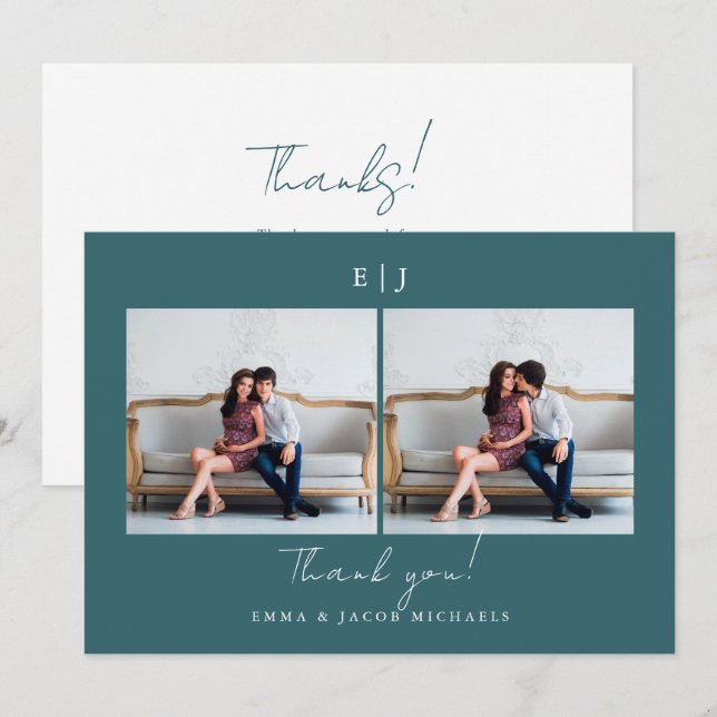 Mariage de monogramme Merci photo Turquoise (Devant / Derrière)