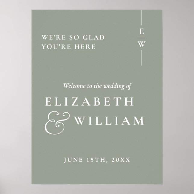 Mariage de Monogramme moderne Sage Green Affiche d (Devant)