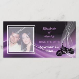 Mariage de motards violets Sauvez la date carte ph